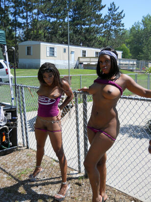 Awesome ebony, bare women posing